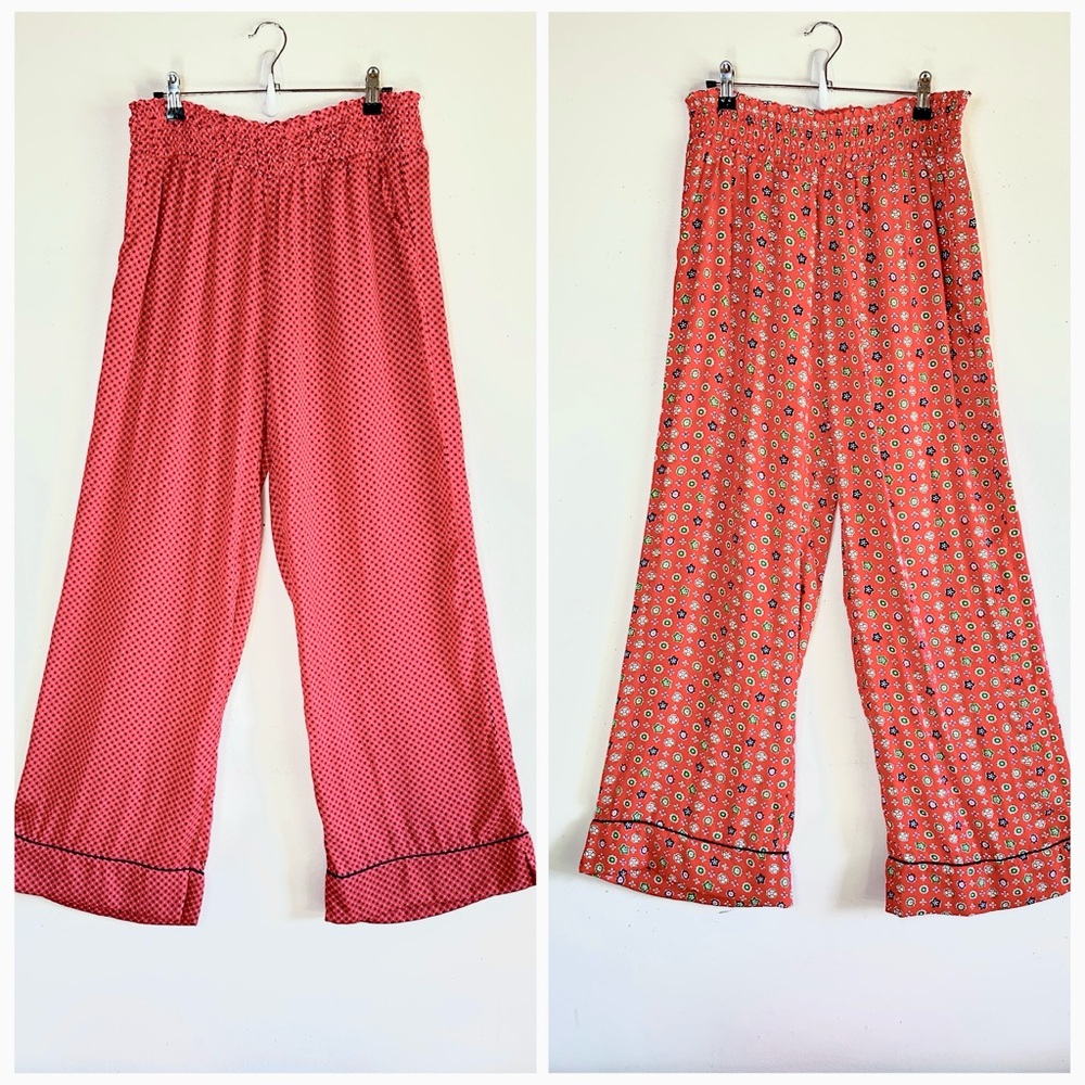 Two pairs of Aerie Silky Boho Pajama Bottoms L Red